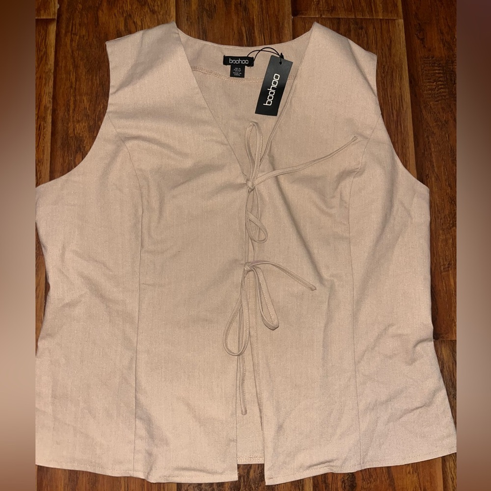 LINEN BLEND TIE FRONT TOP